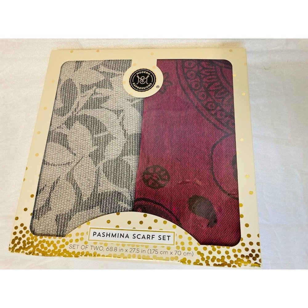 Modern Expressions Pashmina Scarf Of 2 (68.8" x 27.5") Pink/Grey Set
